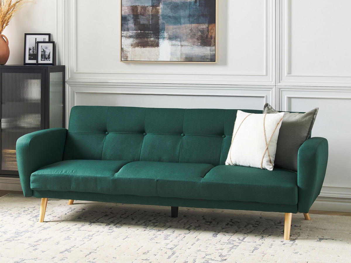 3-SITZER-SCHLAFSOFA dunkelgrün verstellbar Florli - Hellbraun/Grün, Textil (214/82/85cm) - Beliani