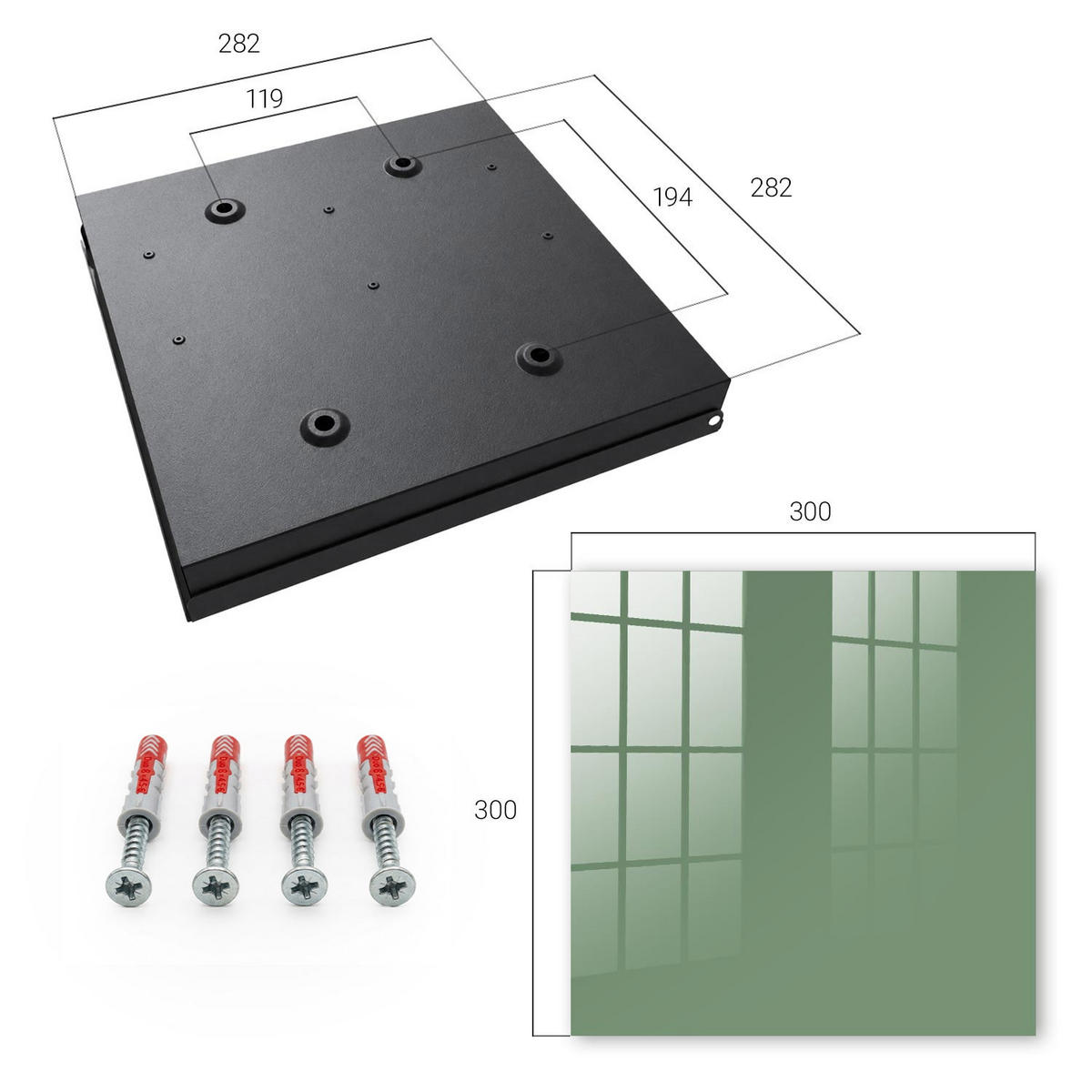 SCHLÜSSELBOX Schwarz 30x30 cm- Türöffnung nach rechts - Gedämpftes Grün - Grün, Metall (30/30/5cm) - TULUP