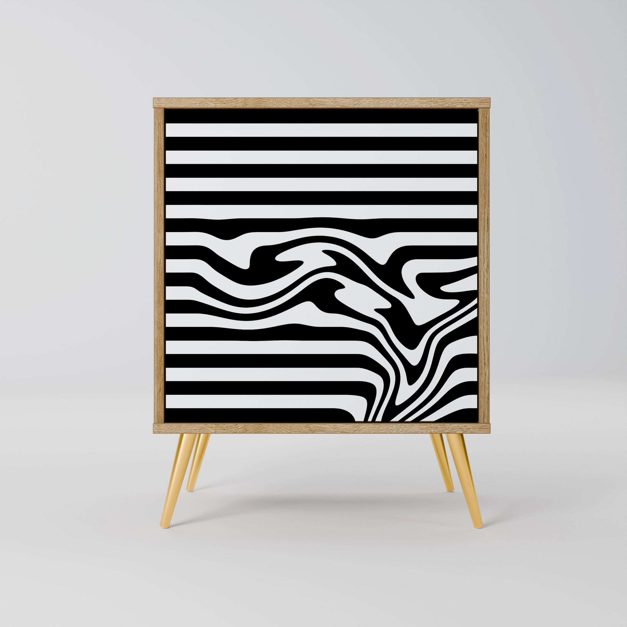 SIDEBOARD SPECTRA SHOWCASE, Eichefarben, 57,5x42x75,5 cm, Goldfarbene Metallfüße - Eichefarben/Goldfarben, Holzwerkstoff/Metall (57.5/75.5/42cm) - SpaceRebels