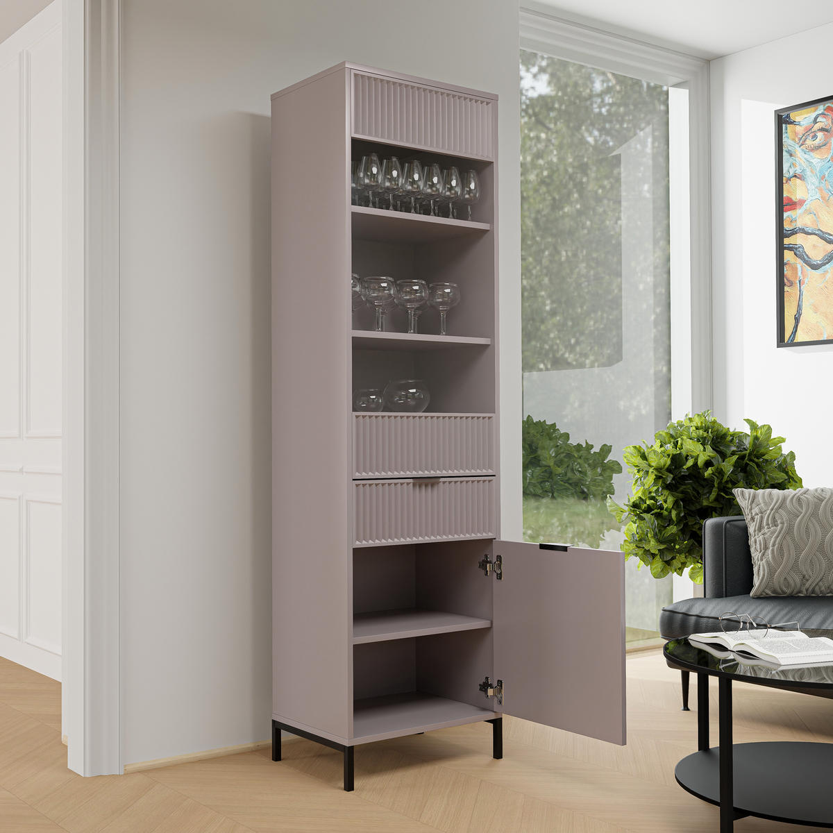 GLASVITRINE klein mit 1 Schublade und 2 Türen, Beige - Beige, Holzwerkstoff (196/55/41cm) - Idohome