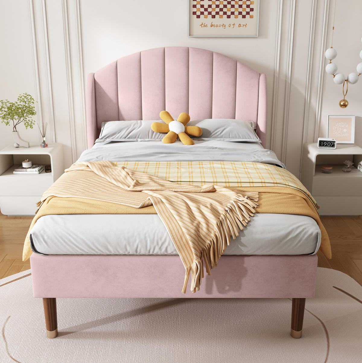 POLSTERBETT 90/200 cm in Pink aus Samt mit Lattenrost und gepolstertem Kopfteil - Rosa, Textil (90/200cm) - Flora Grace