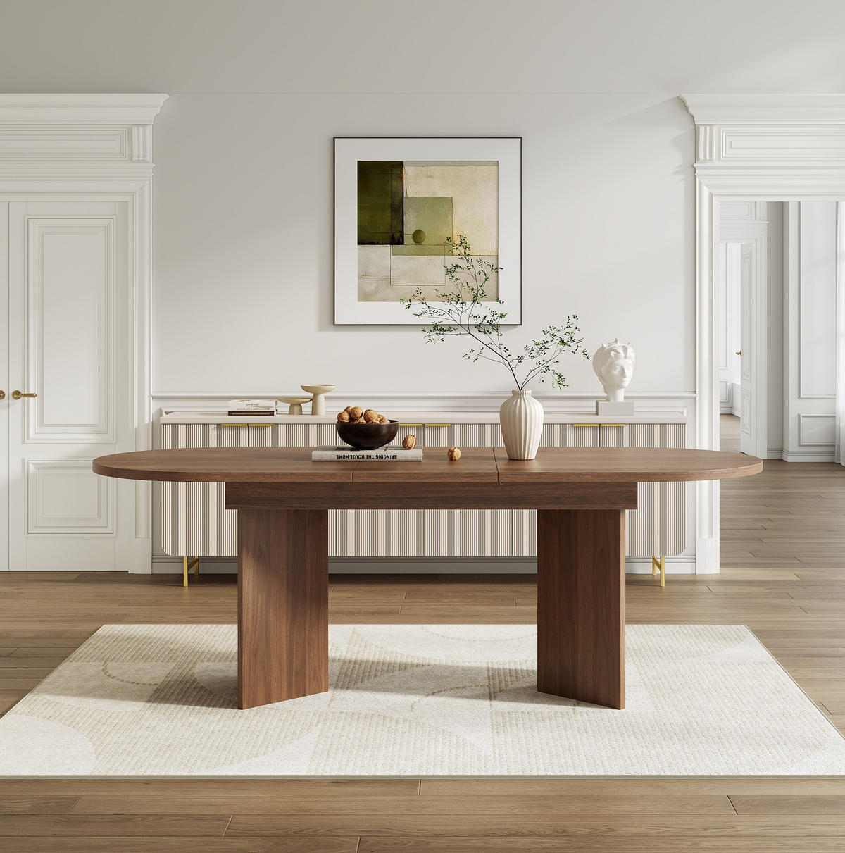 AUSZIEHBARER Esstisch aus MDF 160x80x75 cm Walnuss mit abgerundeten Ecken und 18 mm Tischplatte - Walnussfarben, Holzwerkstoff (160/80/75cm) - Modfu