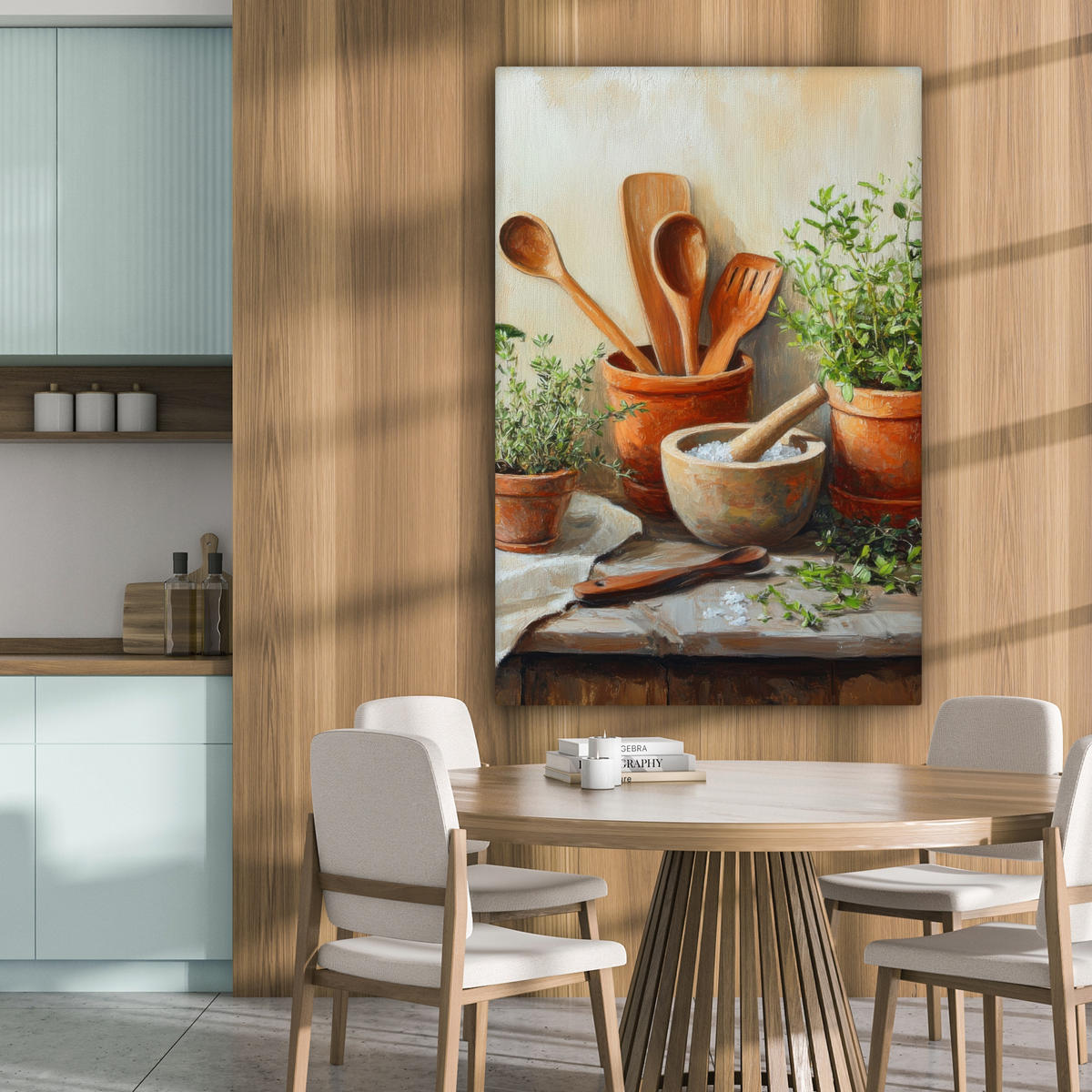 LEINWANDBILD Töpfe - Kräuter - Holz 90x140 cm - Terracotta, Textil (90/140cm) - MuchoWow