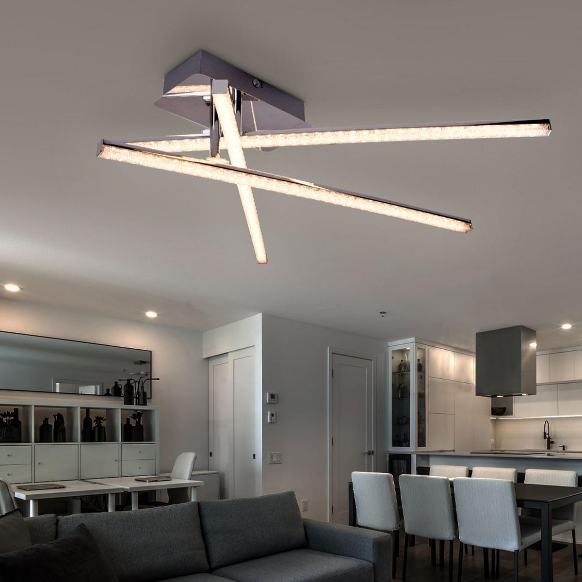 LED DECKENLEUCHTE Stahl Kristall Grau - Grau, Metall (77/51/13cm)