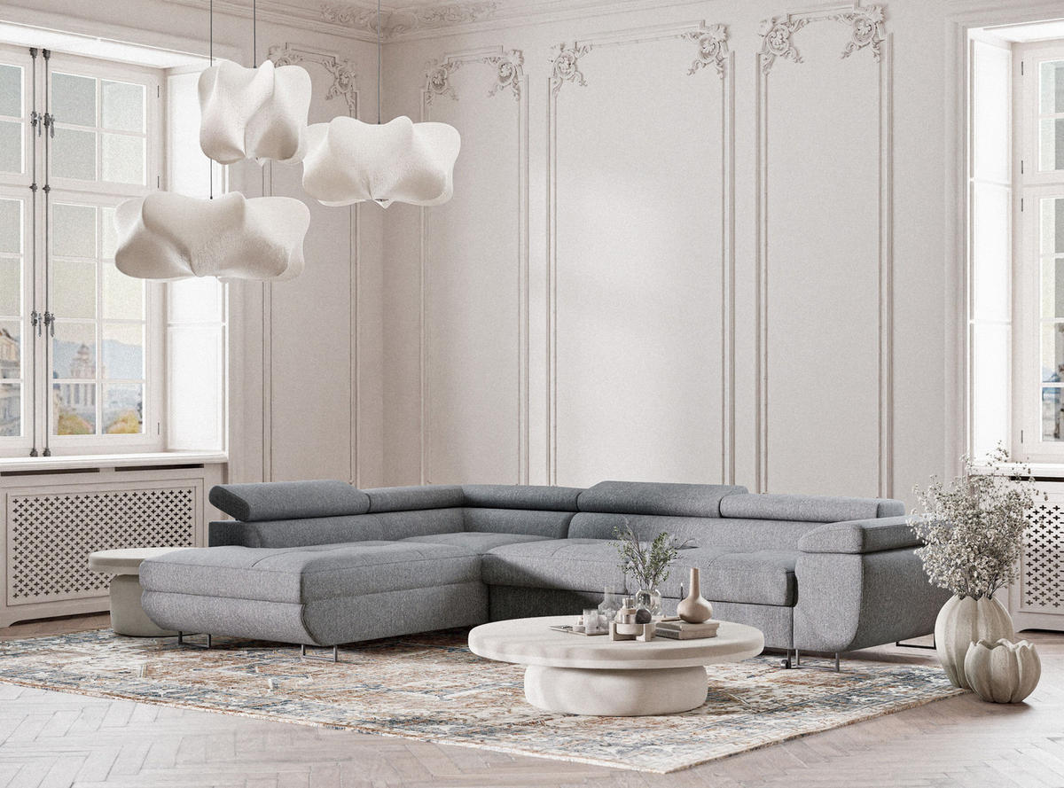 ECKSOFA MIT SCHLAFFUNKTION Concord Grau Webstoff - Schwarz/Grau, Holz/Holzwerkstoff (277/203cm) - Maison de Reve