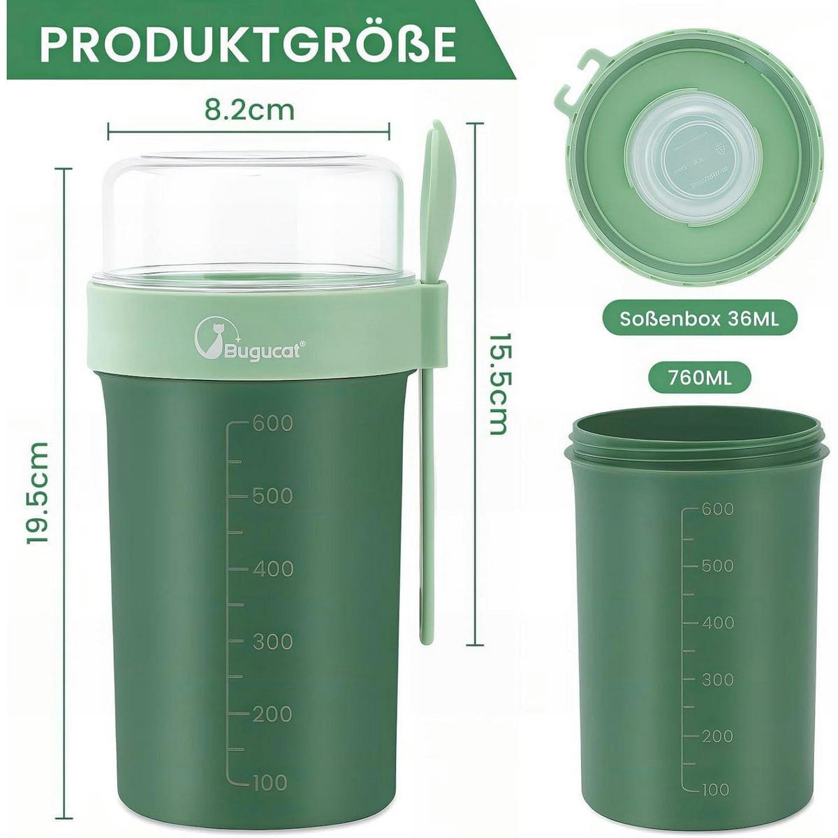 MÜSLIBECHER to Go 760ml + 230ml Grün - Grün, Kunststoff (11/21/10cm)