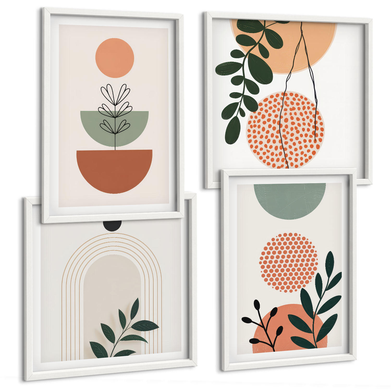 BILDER SET 4er Set - 50x50 cm & 40x60 cm Weißer Rahmen - Moderne Pflanzenmotive - Weiß, Kunststoff (50/50cm) - TULUP