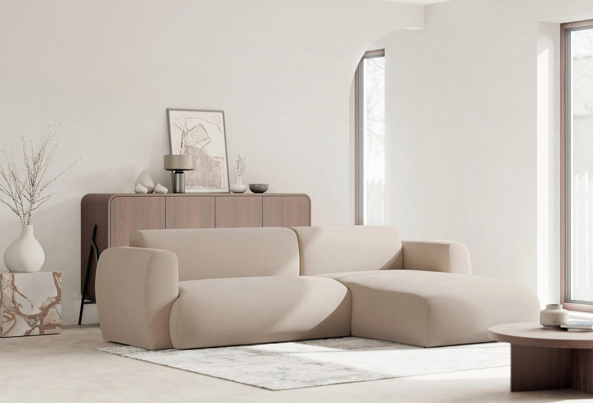 ECKSOFA Emia Creme rechts - Creme/Schwarz, Kunststoff/Textil (156/262cm) - Selsey
