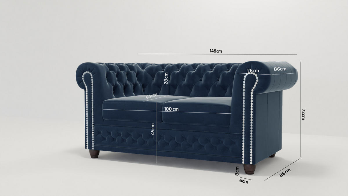S Style Mobel CHESTERFIELD SOFA 2 sitzer mit Schlaffunktion Nyx Marineblau Samt jetzt nur online XXXLutz