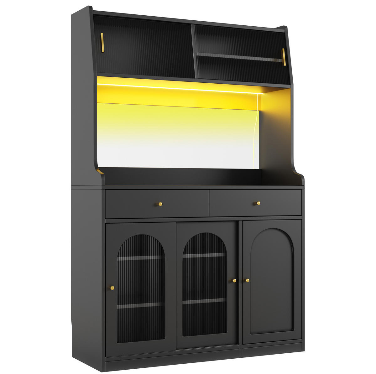ANRICHTE 120/40/180 cm in Schwarz mit LED-Beleuchtung und 2 Schubladen - Schwarz, Holzwerkstoff (120/180/40cm) - Flora Grace