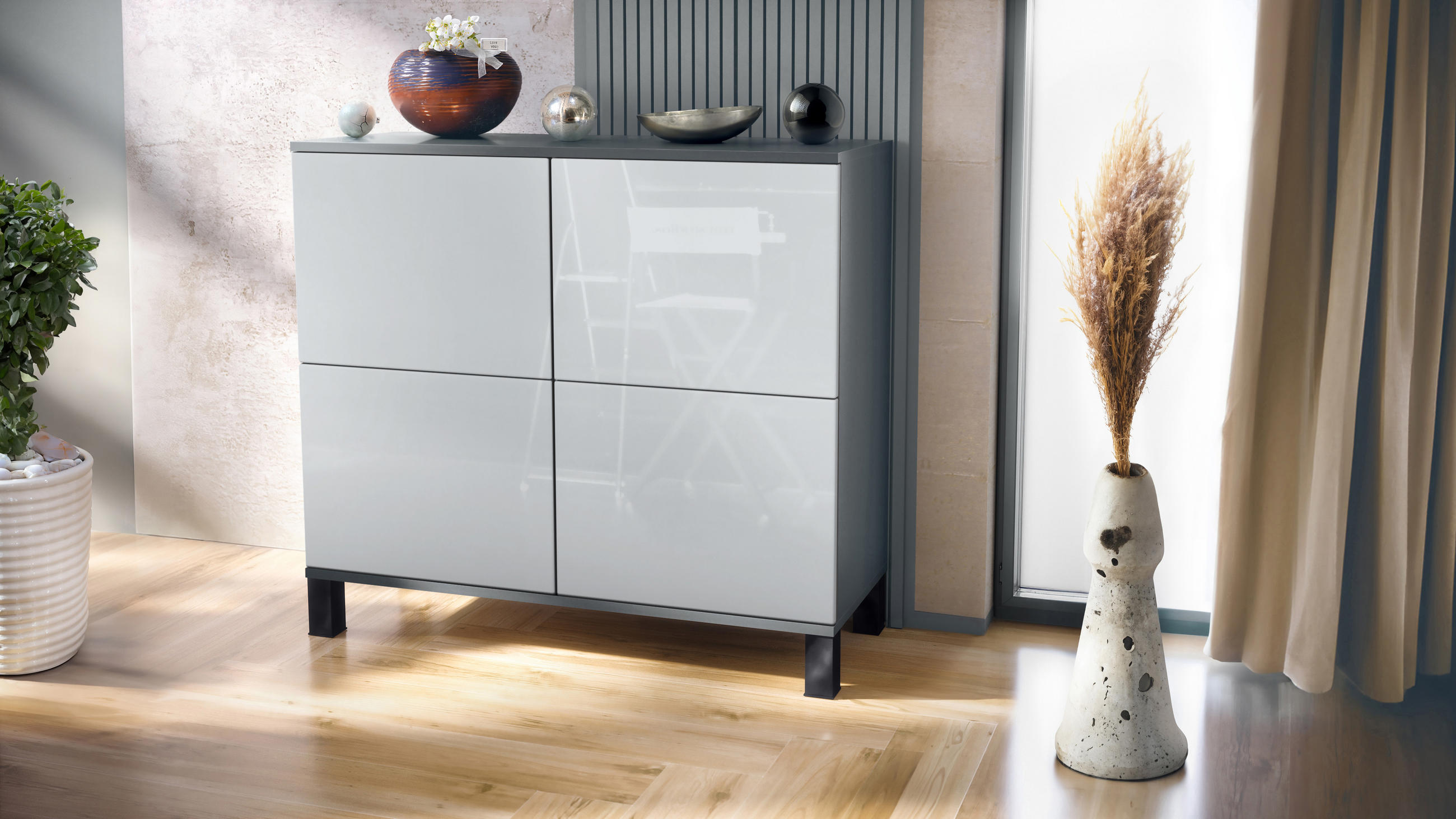 KOMMODE Rova Weiß Hochglanz - Weiß Hochglanz, Holzwerkstoff (92.5/84.5/35cm) - Vladon