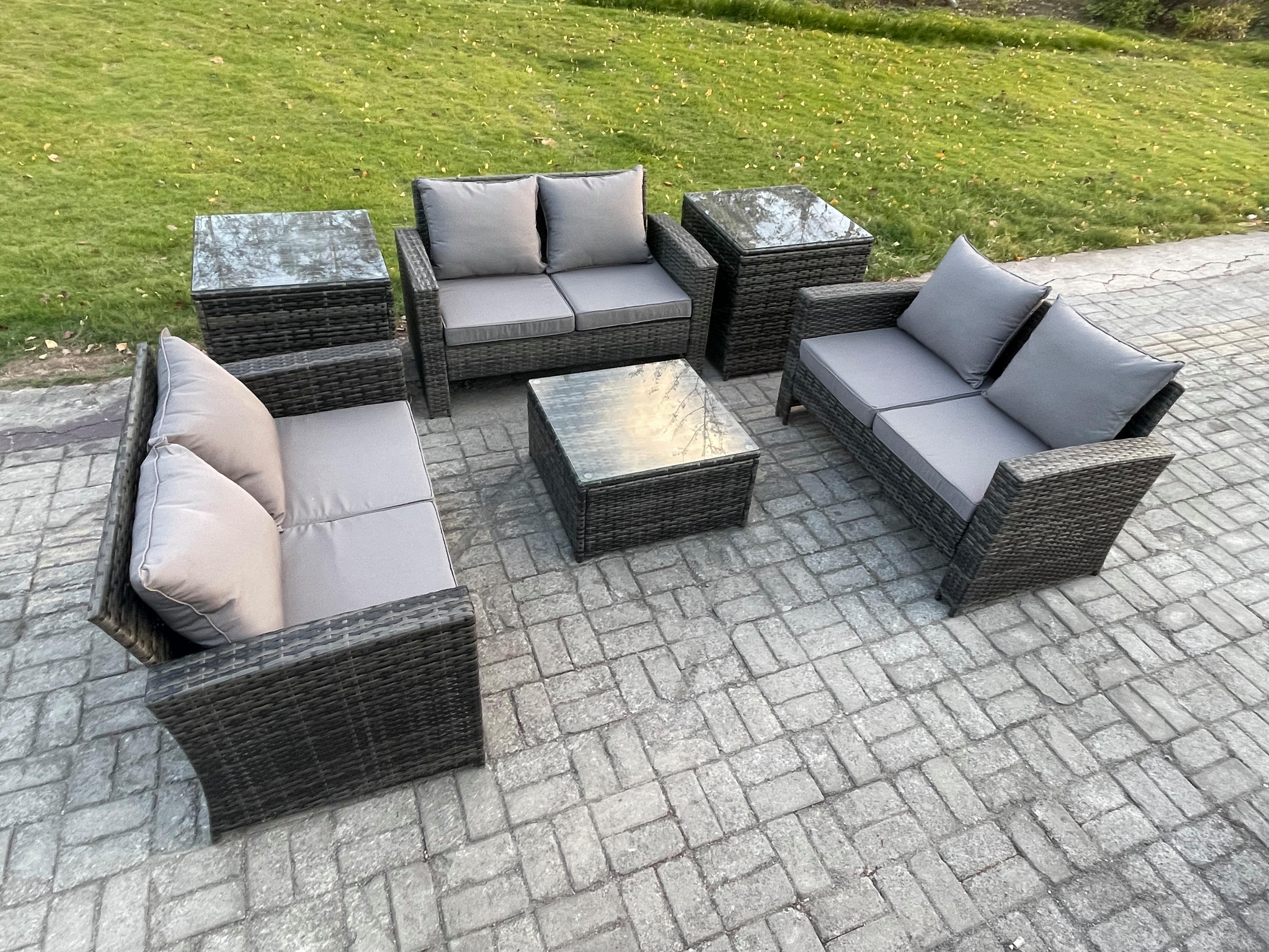 GARTENMÖBEL-SET mit Kissen Polyrattan Dunkelgrau 6-Sitzer - Dunkelgrau, Metall - Fimous