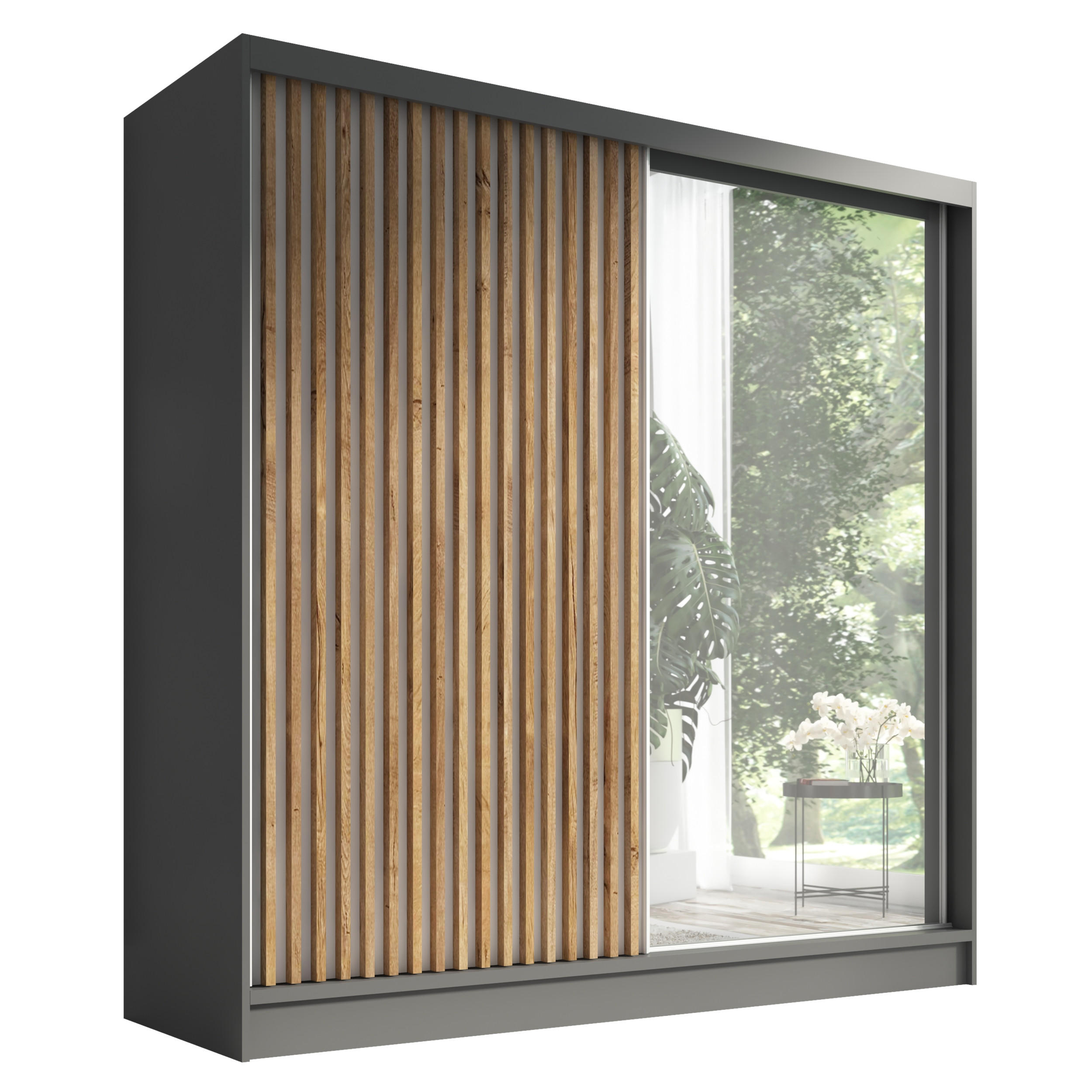 SCHWEBETÜRENSCHRANK 200 CM LINA Farbe: Graphit - Graphitfarben, Holzwerkstoff (200/215/60cm) - A&J MöbelLand