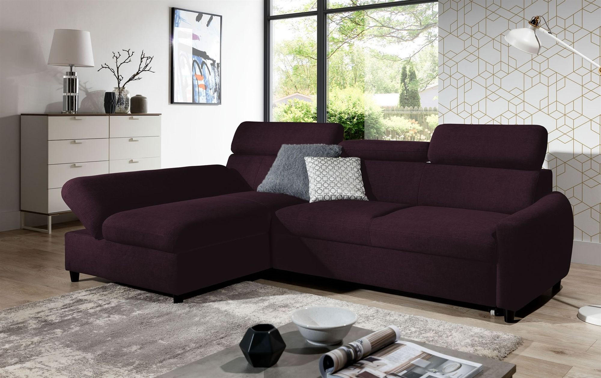 ECKSOFA Schlafsofa Anton Xs In Esito - Violett, Holzwerkstoff/Textil (260/170cm) - Fun Möbel