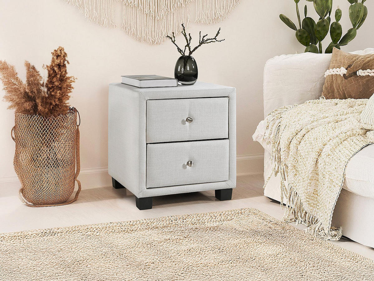 2‑ER Set Nachttische mit 2 Schubladen - Stoff - Elfenbein - PICHONIA - Weiß, Textil (41.5/45.5/40.5cm) - Vente-Unique