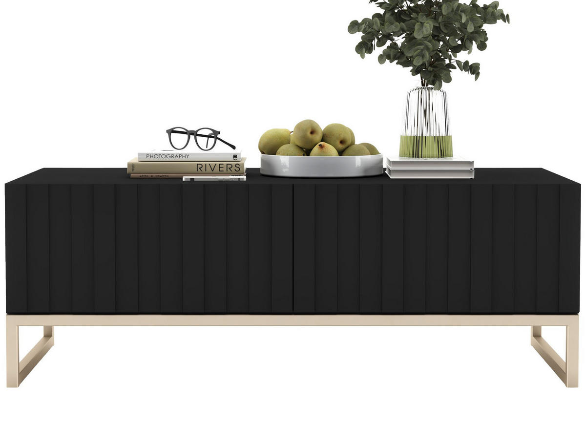 COUCHTISCH Elpis Schwarz matt Glamour 110 cm - Goldfarben/Schwarz, Holzwerkstoff/Metall (54/110/39cm) - Meble Lindner