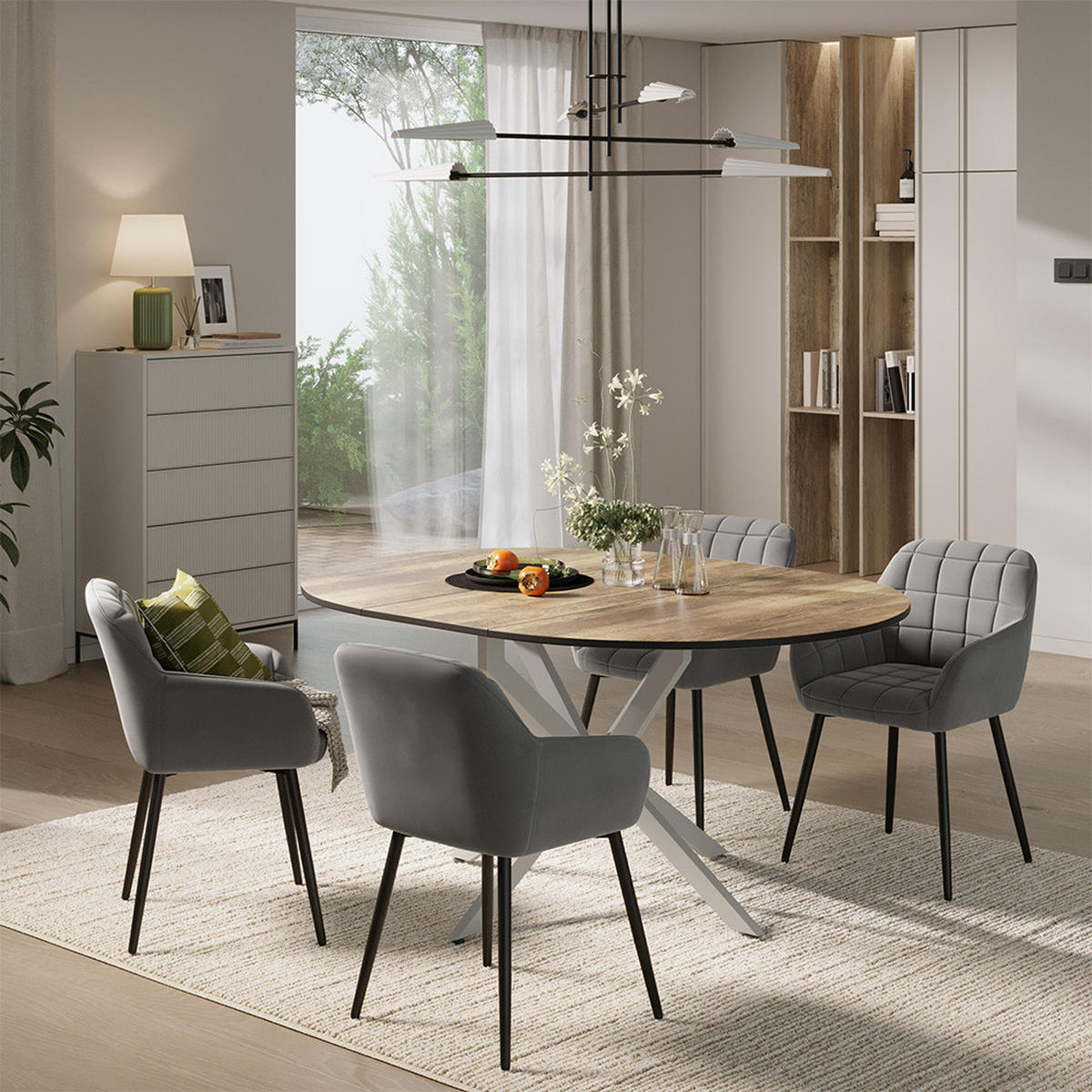 ESSTISCH-SET Loyd, Eiche rustikal/Grau, 120 x 120 cm mit 4 Esszimmerstühlen (Grau) - Wildeiche/Grau, Holzwerkstoff (120/76.5/120cm) - Vicco