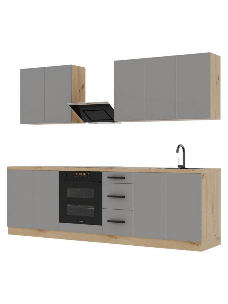 KÜCHENZEILE 260 cm – LangenK97-M260 - in Beige/Matt - Beige/Schwarz, Holzwerkstoff/Metall (260/212/52cm)