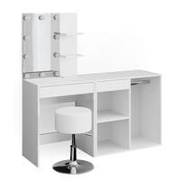 SCHMINKTISCH Isabelle Weiß 60 cm mit LED, Hocker und Schrank - Weiß, Holzwerkstoff (60/140/40cm) - Vicco