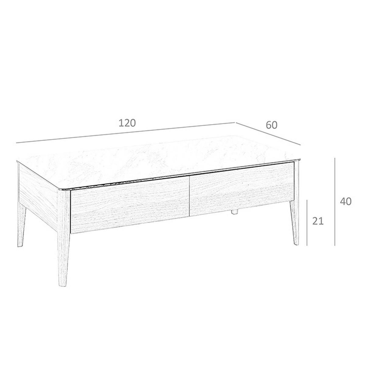 COUCHTISCH Rechteckiger Couchtisch aus Porzellanmarmor und Nussbaumholz 120/60/40 cm - Nussbaumfarben/Walnussfarben, Holz/Holzwerkstoff (60/120/40cm) - ANGEL CERDA