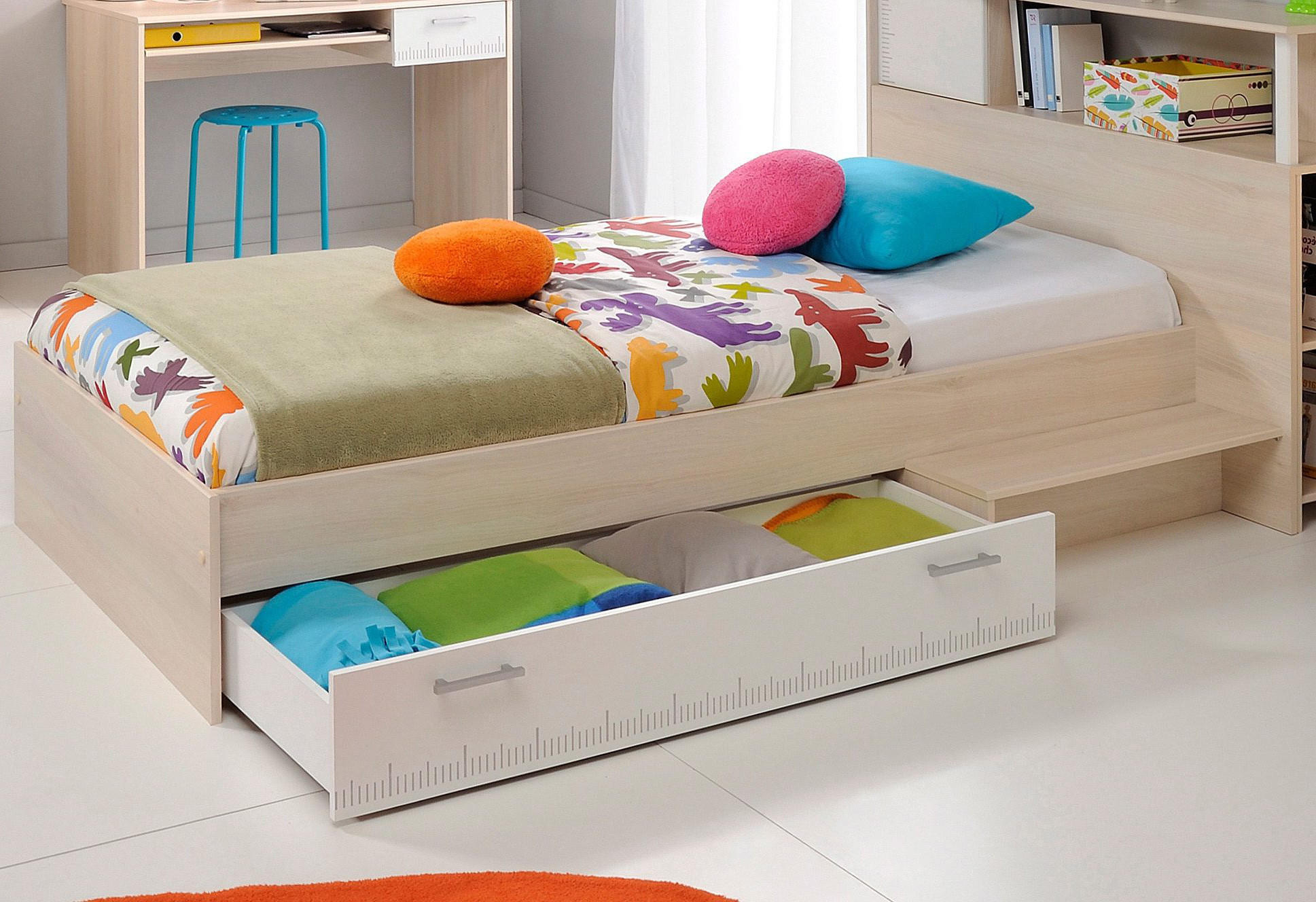 KINDERZIMMER Set 3-tlg. mit Regal Nachttisch und Bett 90 x 200 - Silberfarben/Weiß, Holz/Holzwerkstoff (203/93/123cm) - Parisot Meuble