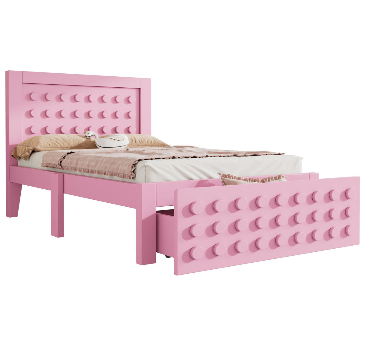 KINDERBETT 90/190 cm Rosa mit kreativem Blockdesign und Stauraum - Pink, Holzwerkstoff (90/190cm) - OKWISH