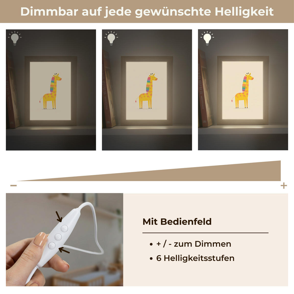 NACHTTISCHLAMPE Giraffe - Regenbogenmähne - Beige 15x20 cm - Beige, Holzwerkstoff (8/15/20cm)