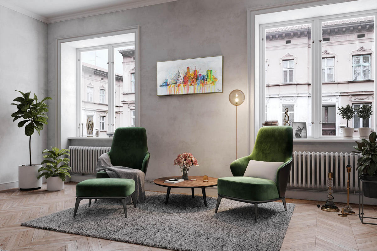 OLEJOMAĽBA 120/60 cm, Mesto a architektúra - sivá, drevo/textil (120/60cm) - KUNSTLOFT
