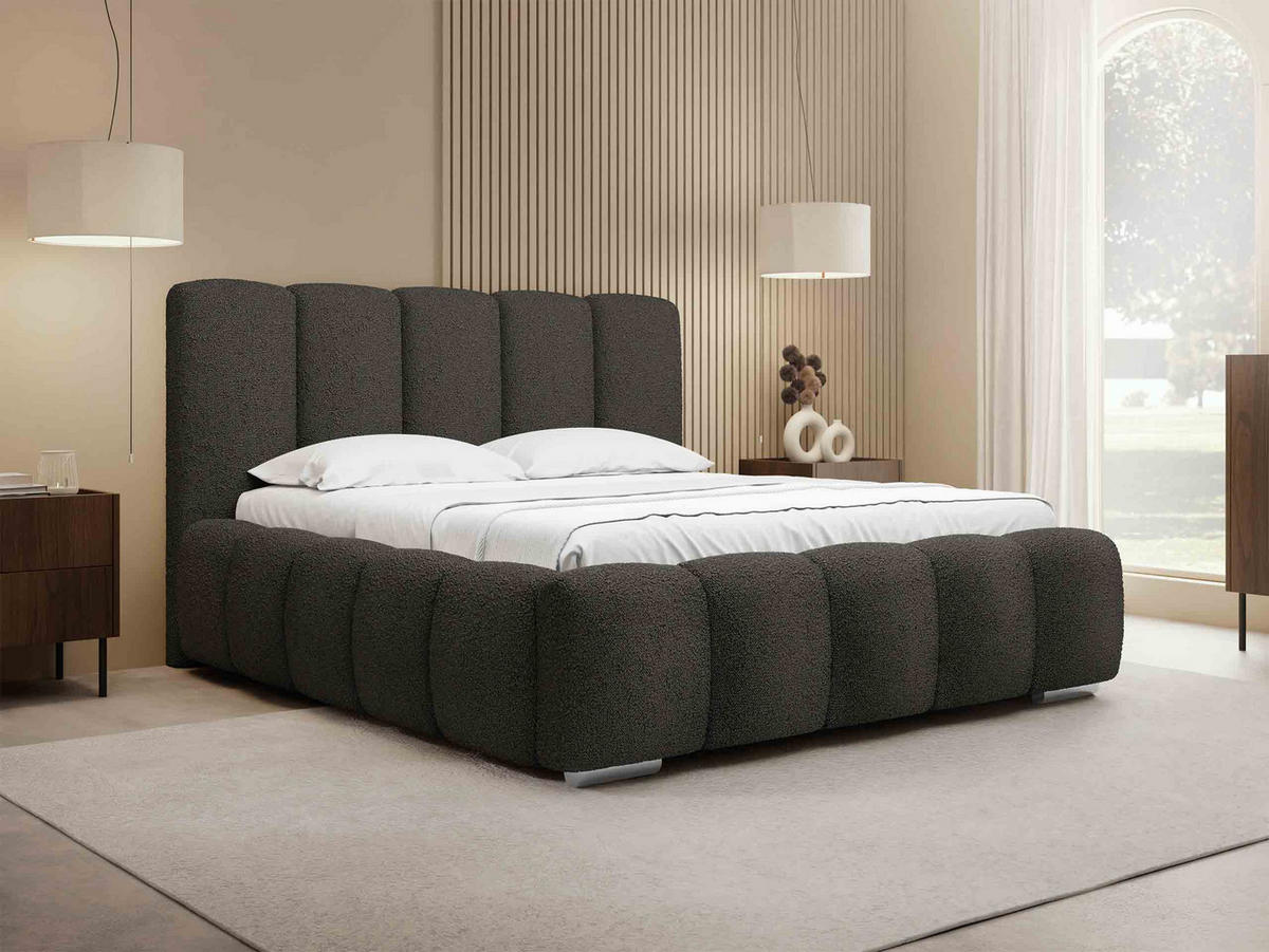 POLSTERBETT Wizko Boucle - Chromfarben/Dunkelgrau, Holz/Holzwerkstoff (160/200cm) - MIRJAN24