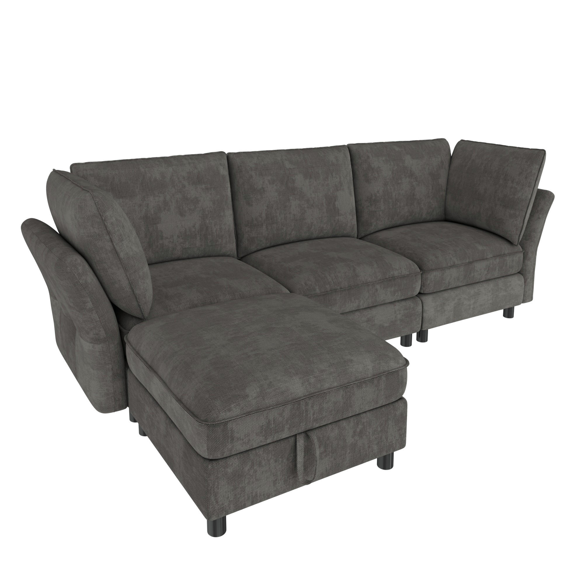 ECKSOFA DE-33229 modular 4-Sitzer mit Stauraum-Hocker Grau - Grau, Holzwerkstoff (225/137cm) - ComfortXL