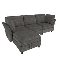 ECKSOFA DE-33229 modular 4-Sitzer mit Stauraum-Hocker Grau - Grau, Holzwerkstoff (225/137cm) - ComfortXL