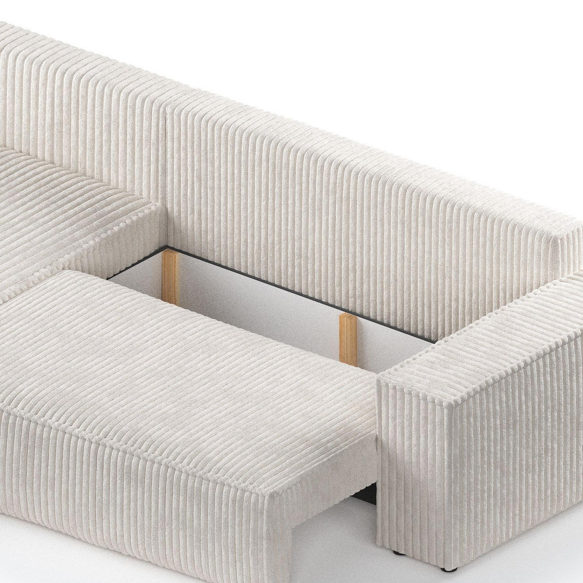 ECKSOFA Maze Creme Plüschstoff - Links Seite - Creme/Schwarz, Holz/Holzwerkstoff (185/294cm) - Maison de Reve