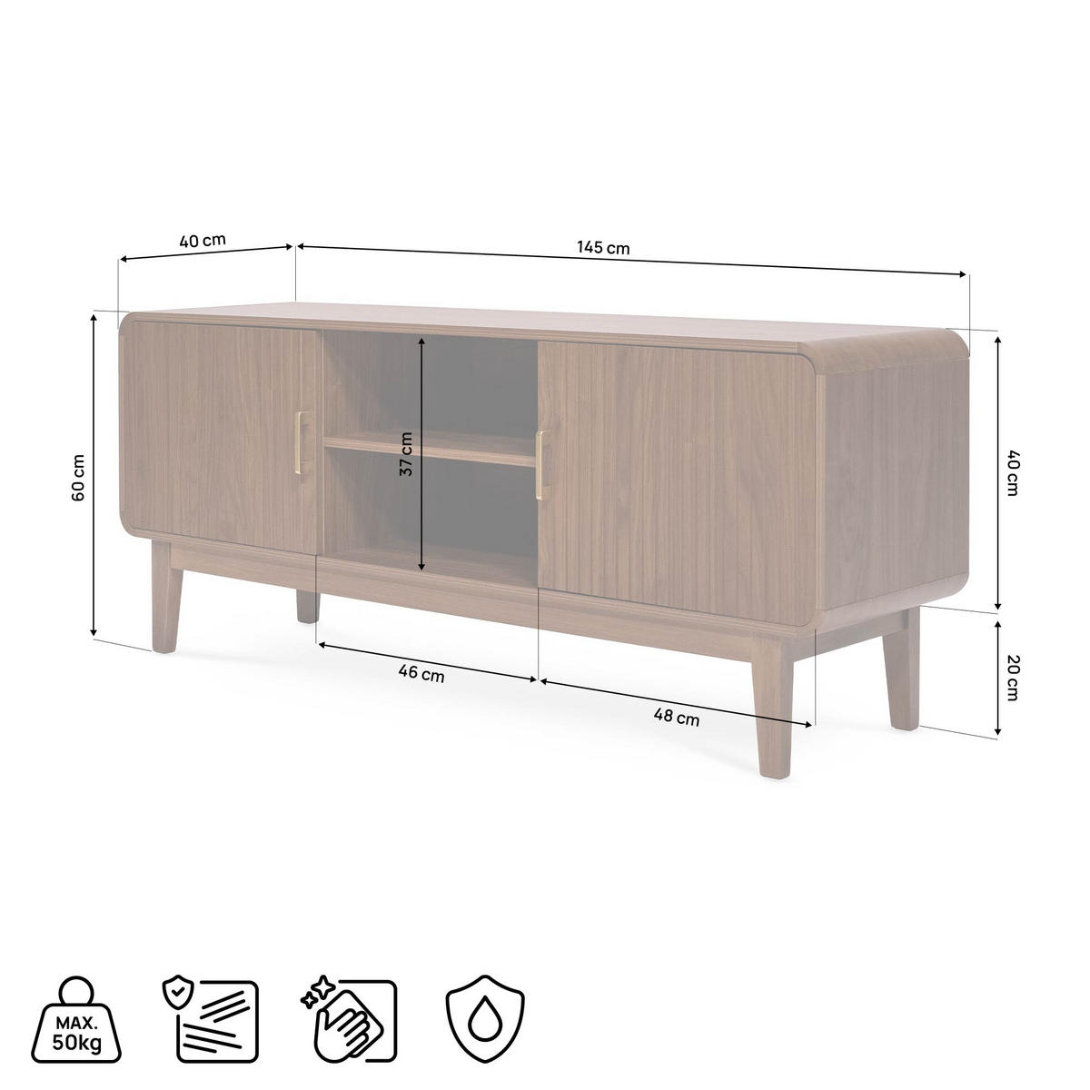 TV-STÄNDER MILO Nussbaumholzfarbe im Retro-Stil - Goldfarben/Braun, Holz/Metall (40/60/145cm) - Sicaan