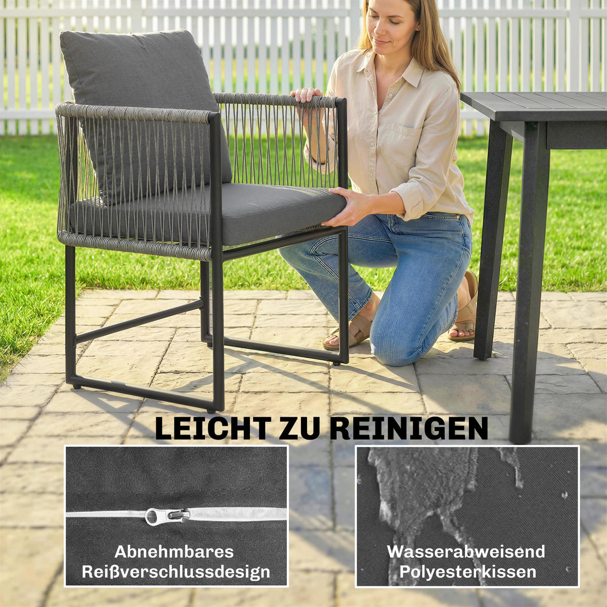GARTENSTÜHLE 2er Set Stahl PE-Rattan Dunkelgrau - Dunkelgrau, Metall (52/66/52cm) - Outsunny