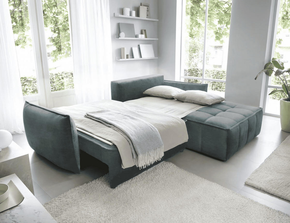 ECKSOFA mit Schlaffunktion und Bettkasten - Grün, Textil (196/265cm) - Eltap