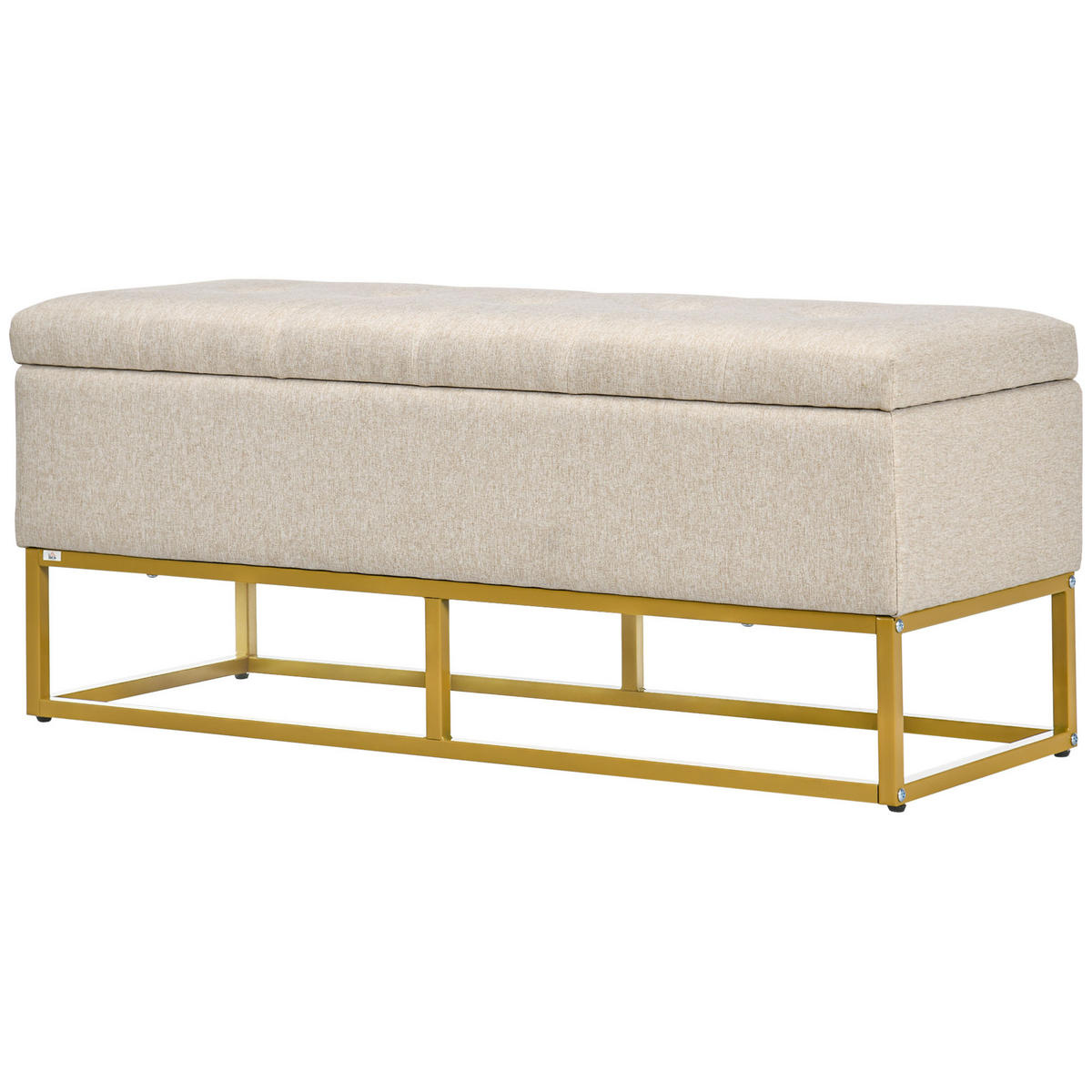 TRUHENBANK DE-16372 gepolstert mit Knopfheftung und Gold-Stahlbeinen Beige/Gold - Beige, Textil (110/48/44cm) - ComfortXL