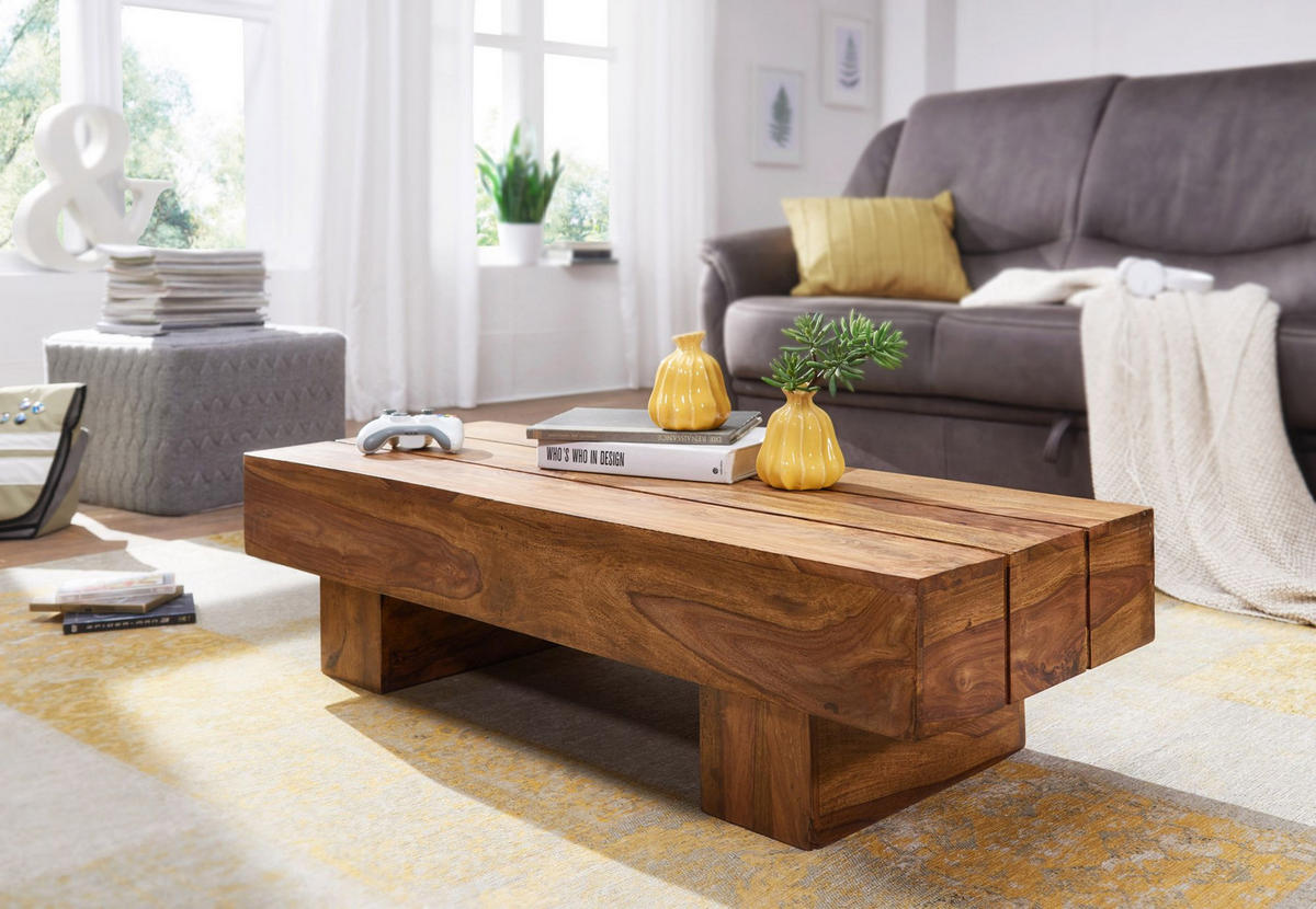 COUCHTISCH aus Massivholz, handgefertigt, pflegeleicht, aus Akazienholz und Edelholz, Braun 120x45x30 cm - Braun, Holz (45/120/30cm) - KADIMA DESIGN