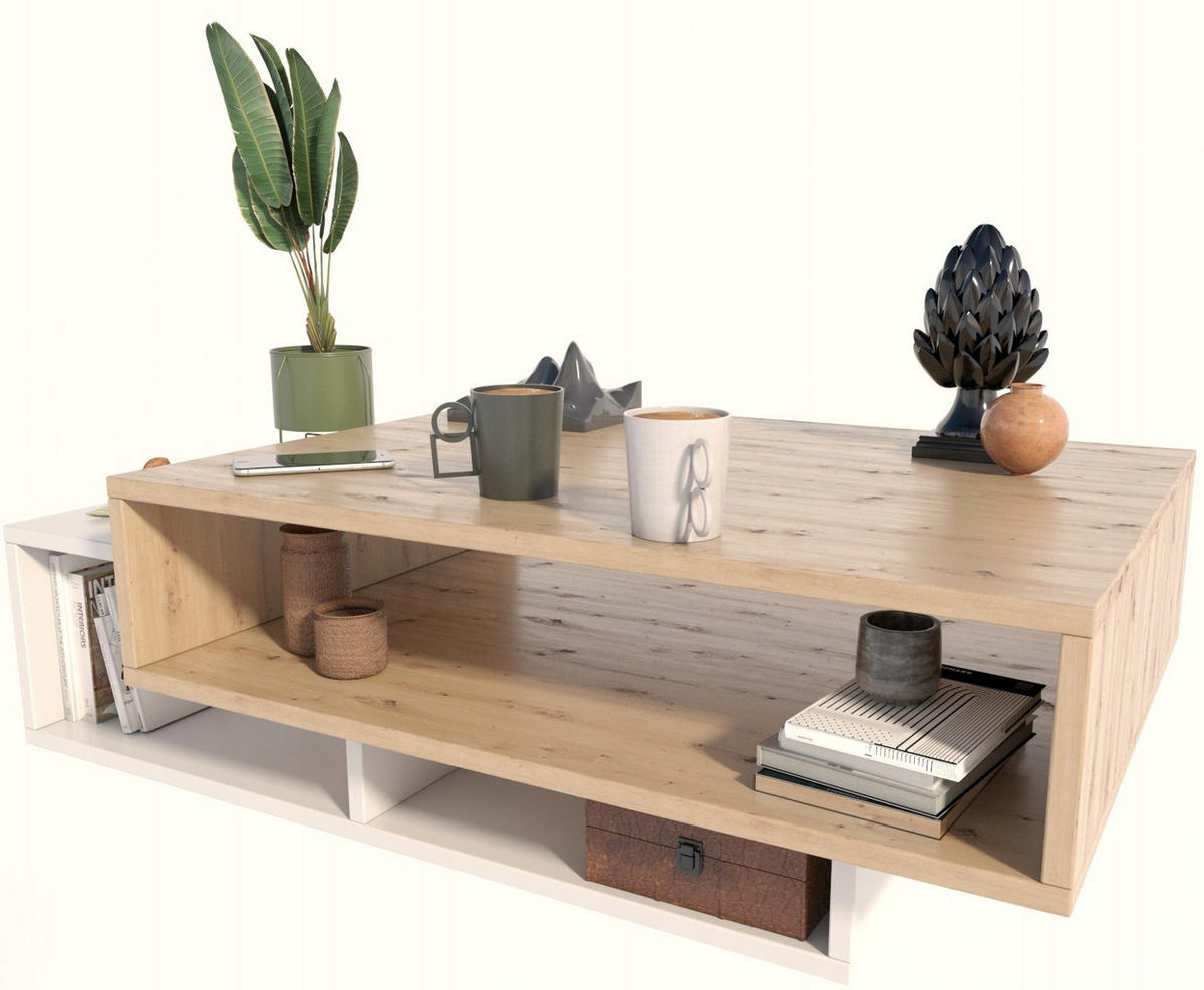 COUCHTISCH SARA Artisan Eiche-Weiß 100/50/34 cm - Eiche Artisan/Weiß, Holzwerkstoff (50/100/34cm) - Matkam Möbel