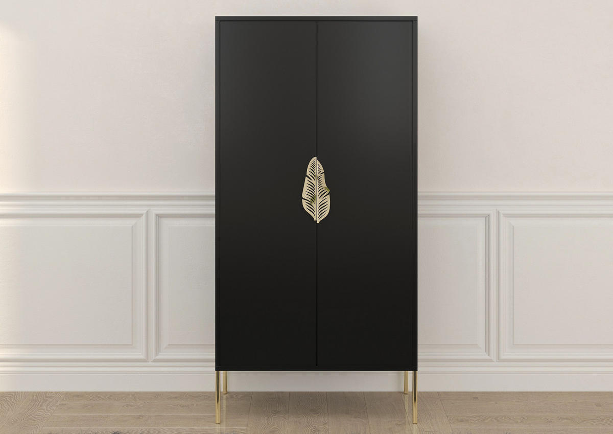 HIGHBOARD Merlin, Schwarz, Goldene Details - Goldfarben/Schwarz, Holzwerkstoff/Metall (80/160/40cm) - Skandica