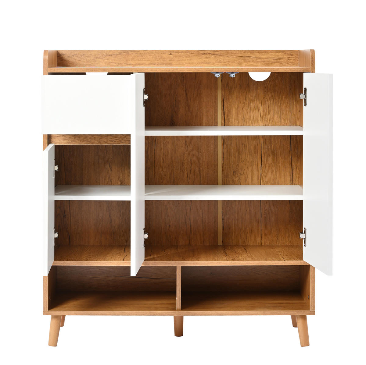 SCHUHSCHRANK 90/35/99 cm in Weiß/Natur mit verstellbaren Einlegeböden - Weiß, Holzwerkstoff (90/99/35cm) - Flora Grace