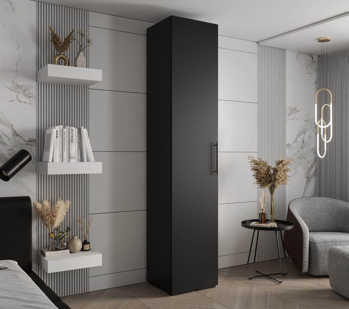 DREHTÜRENSCHRANK 236.7/50/47 1-türig - Schwarz, Holz/Metall (50/236.7/47cm) - Abiks Möbel