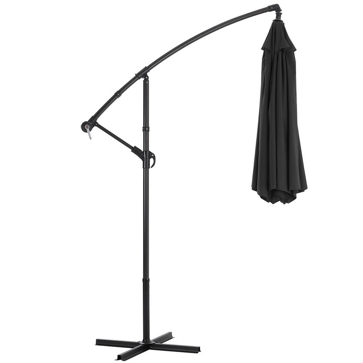 AMPELSCHIRM mit Kreuzständer aus Polyester Metall in Schwarz drehbar 360° neigbar 60° 3 x 2.6m Garten Balkon - Schwarz, Metall (300/240cm) - Livingandhome