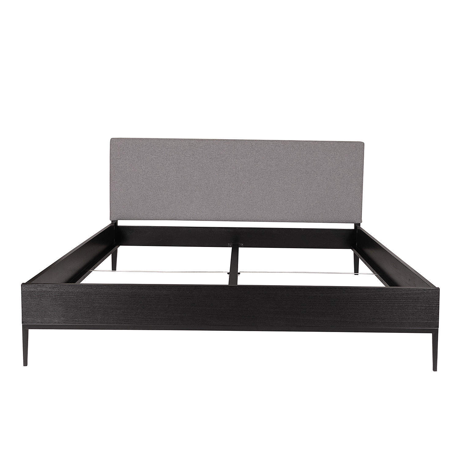 BETTGESTELL - Webstoff / Echtholzfurnier, Grau / Paulownia Schwarz - Grau, Textil (180/200cm) - home24