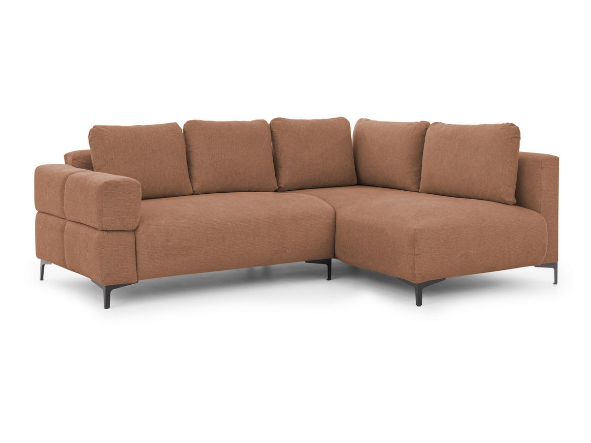 ECKSOFA Cardea in Bubble-Optik aus weichem Terrakotta Strukturstoff mit hohem Sitzkomfort - Ottomane rechts - Terracotta/Schwarz, Holz/Textil (230/170cm) - S-Style Möbel