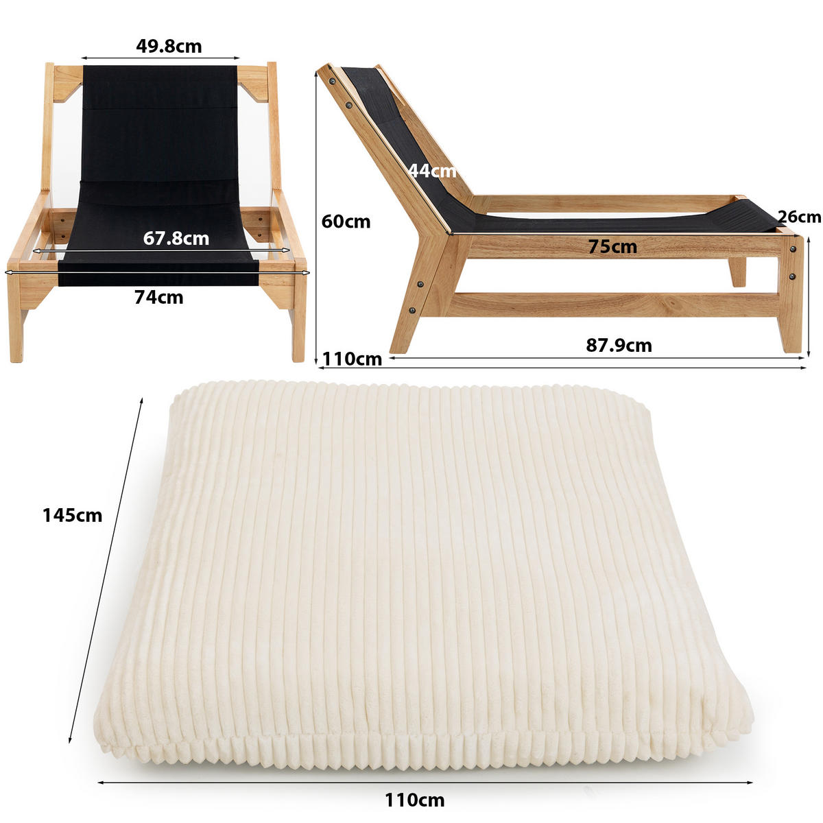 LIEGE Relaxsessel,Loveseat,Sitzsack,Cordstoff,Beige - Beige, Textil (74/60/110cm) - LVHOM