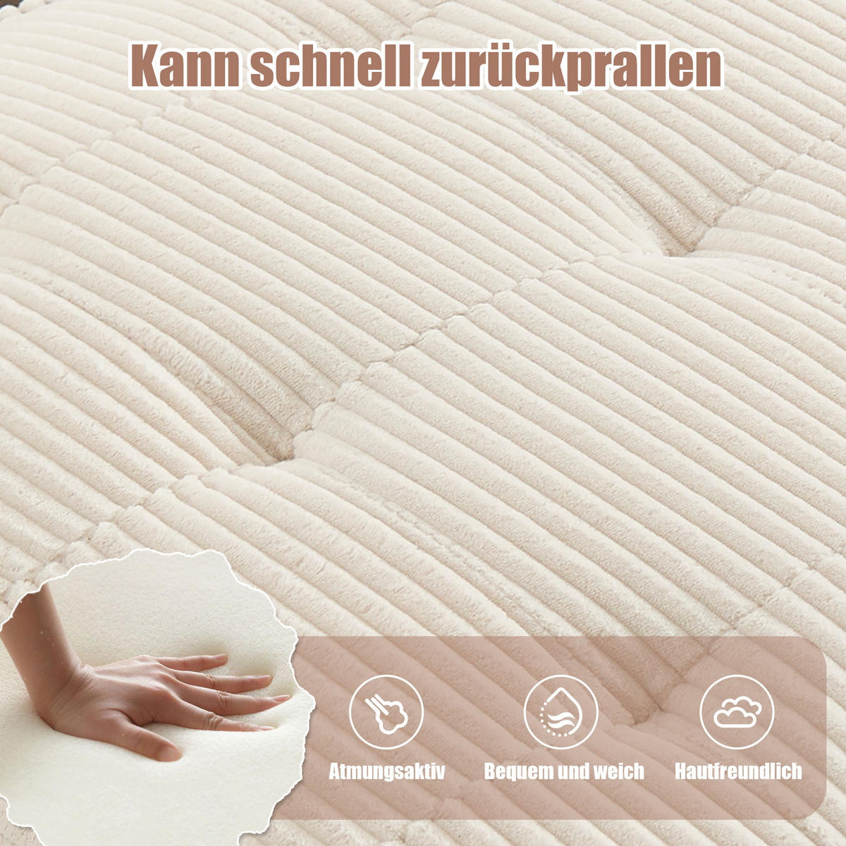 MODULARES 6-Sitzer Sofa Cord U-/L-Form und Eckschlafsofa Beige 308/154/82 cm - Beige, Textil (154/308cm) - Redom