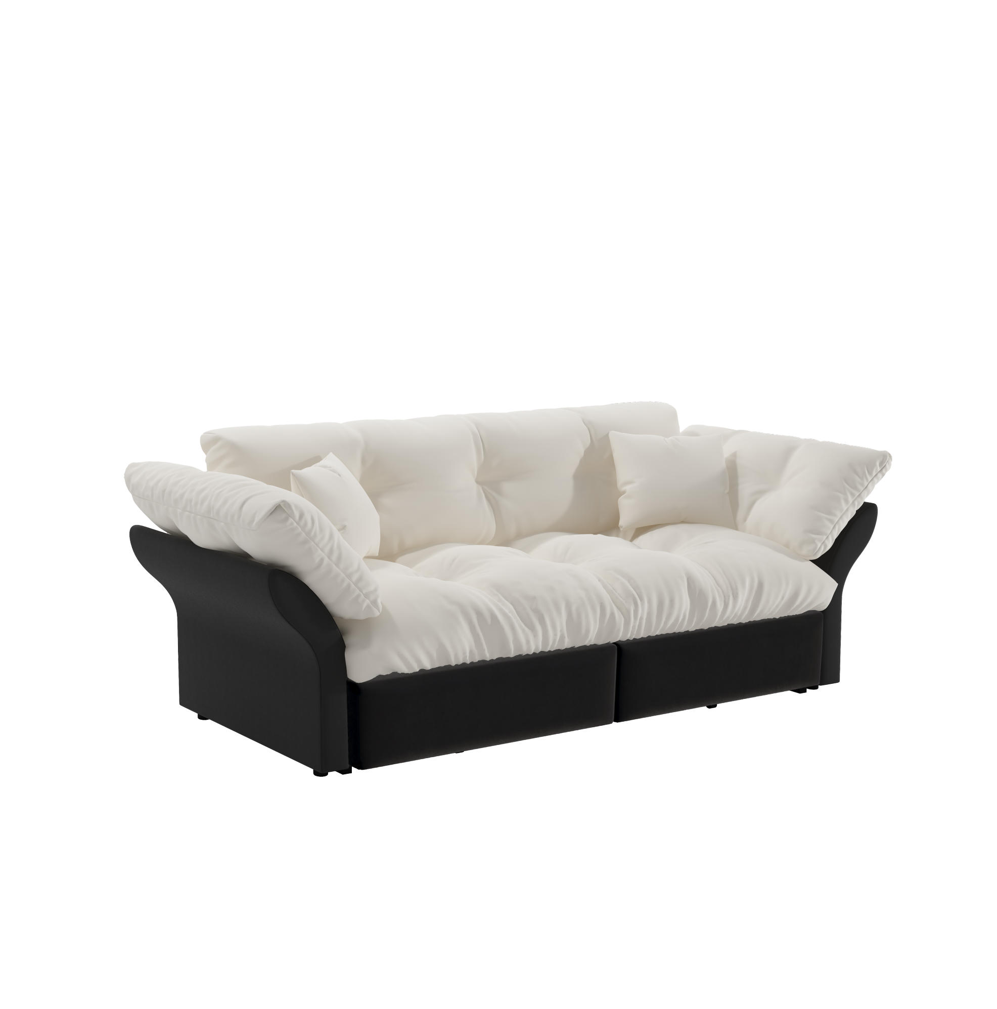 Modfu ROZKLÁDACÍ pohovka z veluru 190x85x91 cm béžovo-bílá 3 v 1 se 2 polštáři a funkcí lůžka Queen Size