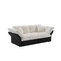 SCHLAFSOFA aus Velours 190x85x91 cm Beige/Weiß 3-in-1 ausziehbar mit 2 Kissen - Beige, Textil (190/91/85cm) - Modfu