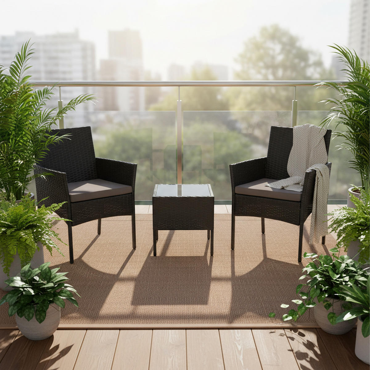 3-TLG.GARTENMÖBEL-SET - Schwarz, Glas/Kunststoff - Relaxdays