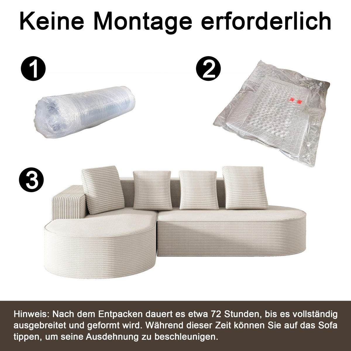 MODULARES Ecksofa Cord Sitzhöhe 40,5 cm 265/165/67 cm Weiß - Weiß, Textil (165/265cm) - Redom
